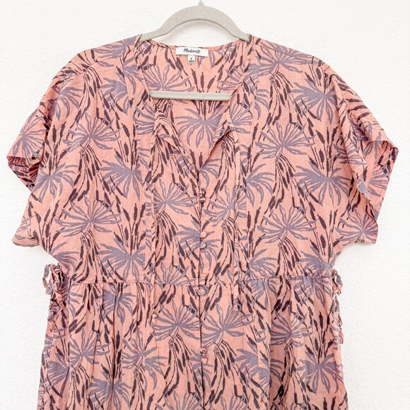 Madewell Button-Front Tiered Dress in Oasis Palms Pink Size Medium - Picture 5 of 9